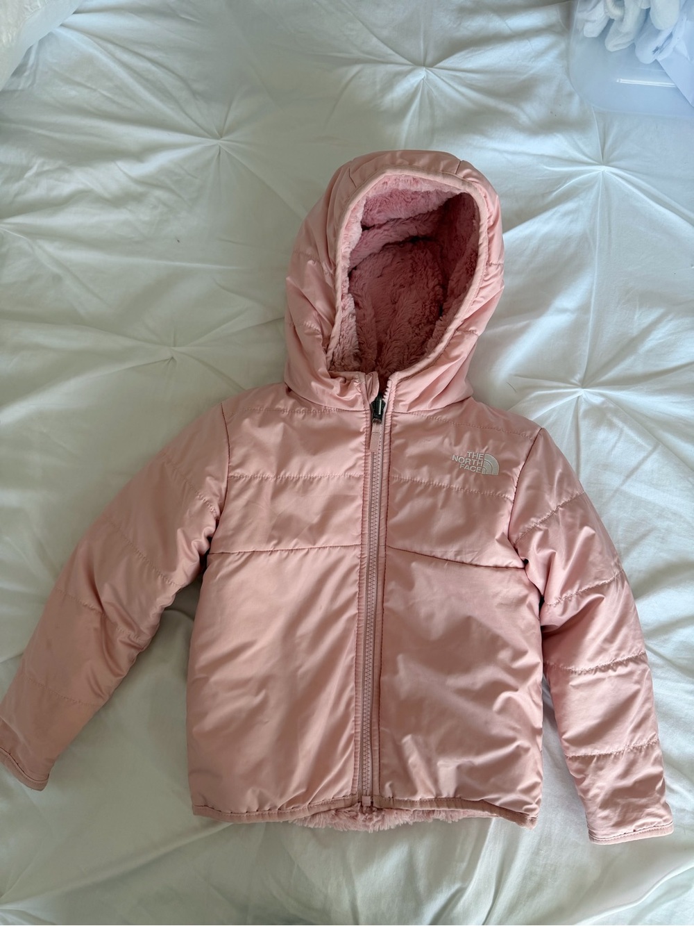 The North Face Girls' Light Pink Hooded Puffer Jacket REVERSIBLE